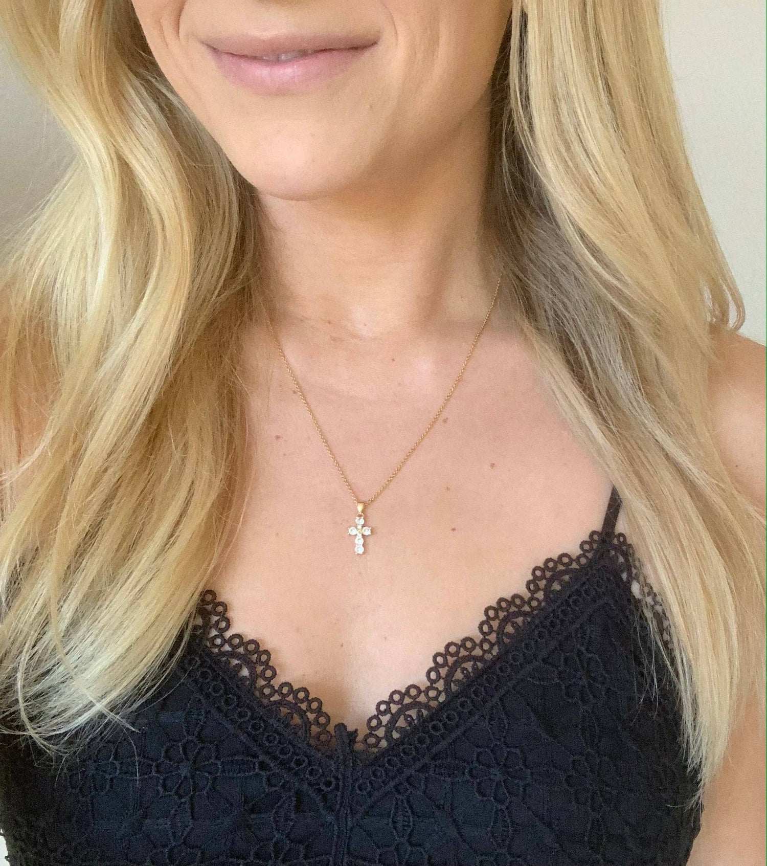 CRYSTAL CROSS NECKLACE | gold | diamond cross necklace - Savedra James