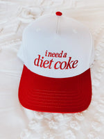I Need a Diet Coke Embroidered Trucker Hat - Red and White - Savedra James