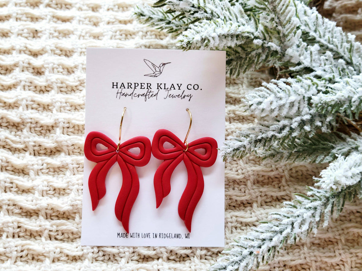 The Bow Dangles- Polymer Clay Christmas Earrings