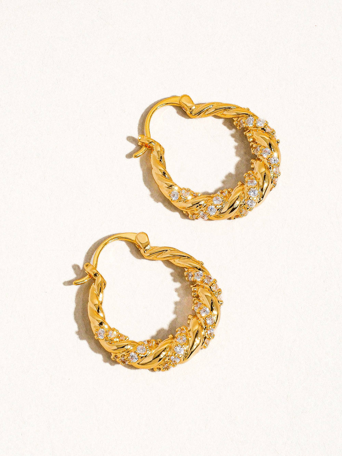 Jasper 18K Gold Rhinestone Twisted Hoop Earring