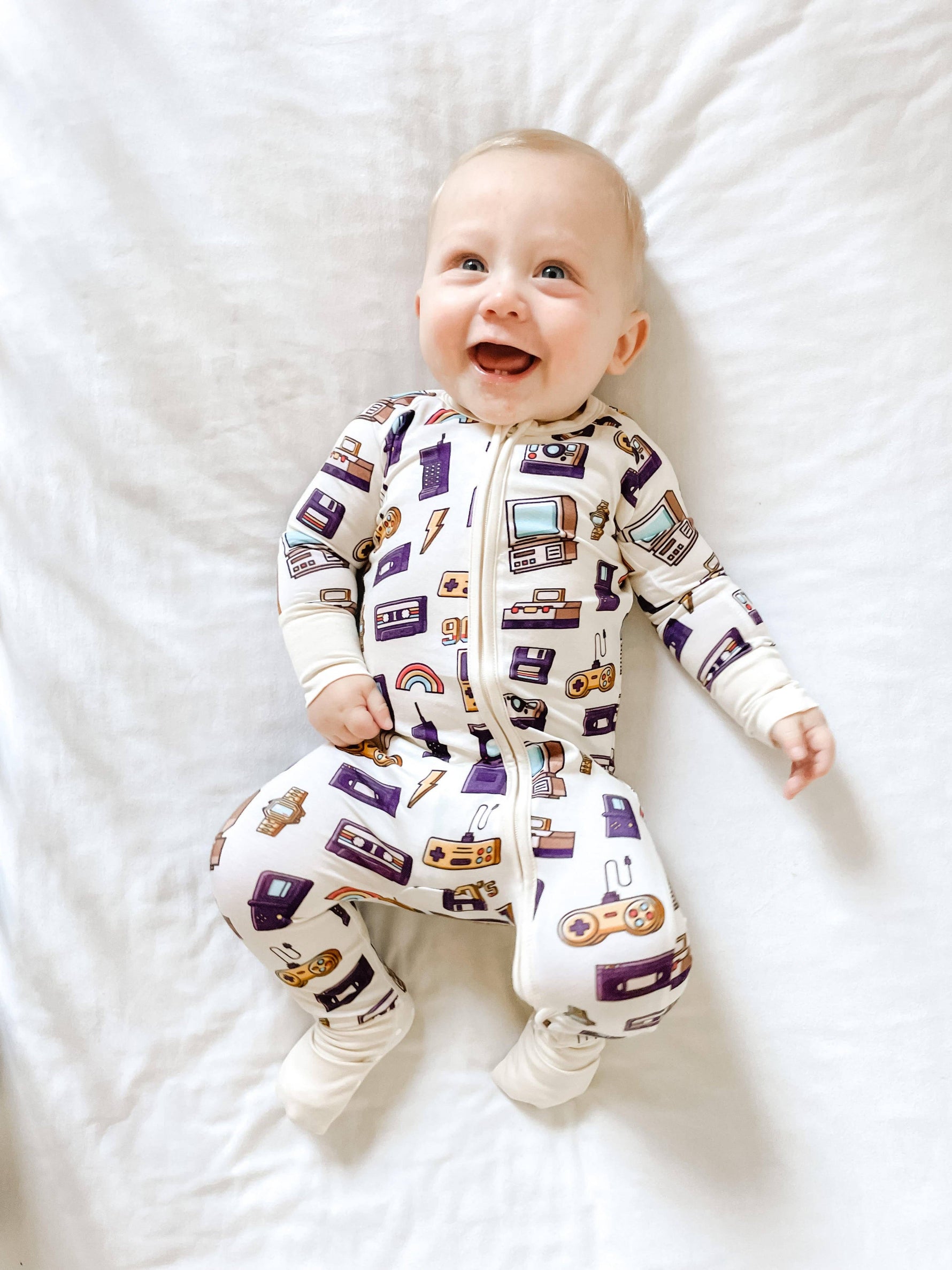 90's Retro Baby Bamboo Zipper Romper Pajamas - Savedra James