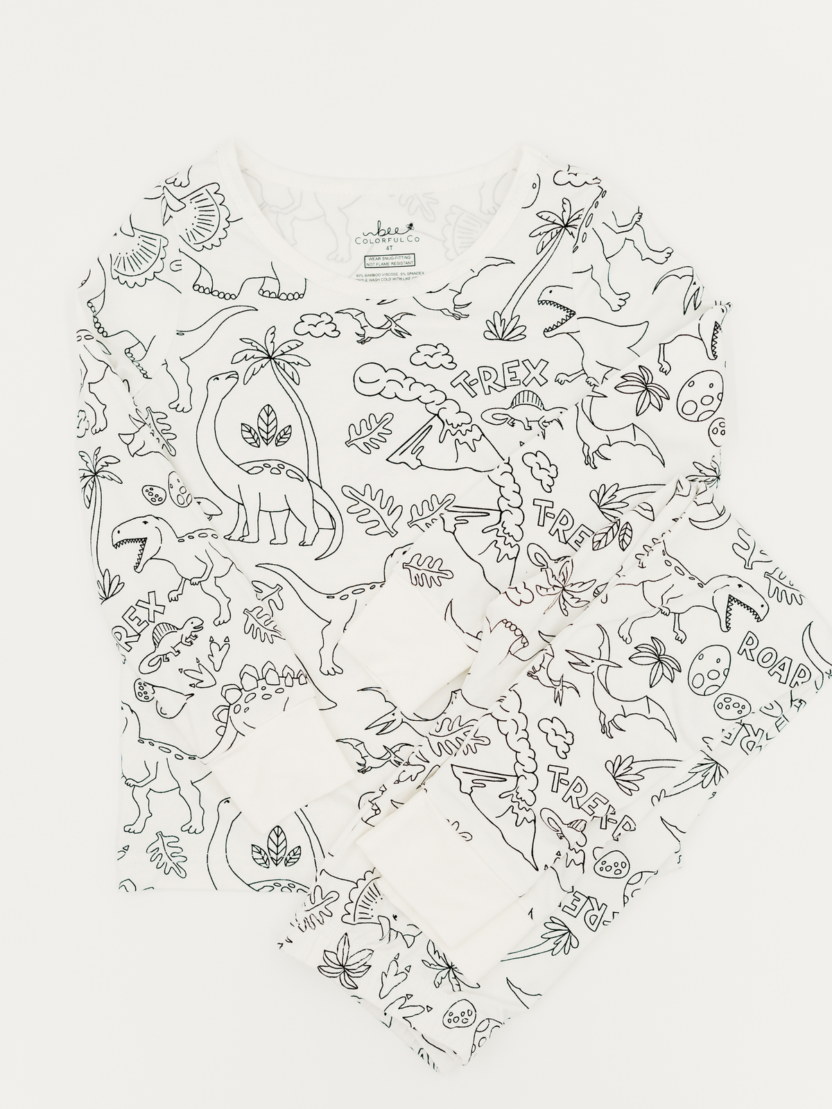 Dinosaur Coloring Pajamas 2 piece set made from Bamboo