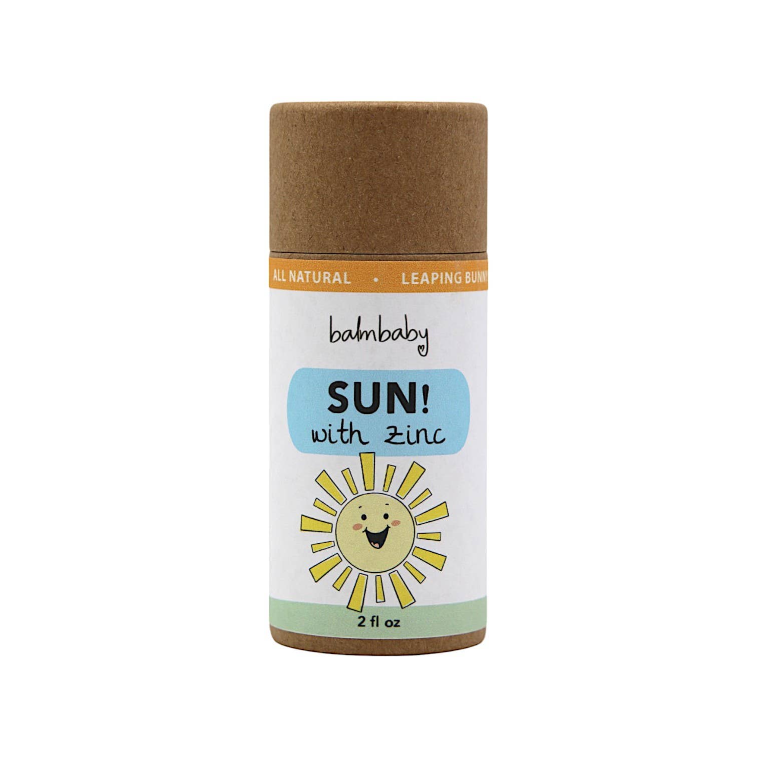 Natural baby sunscreen stick with zinc oxide in plastic-free packaging