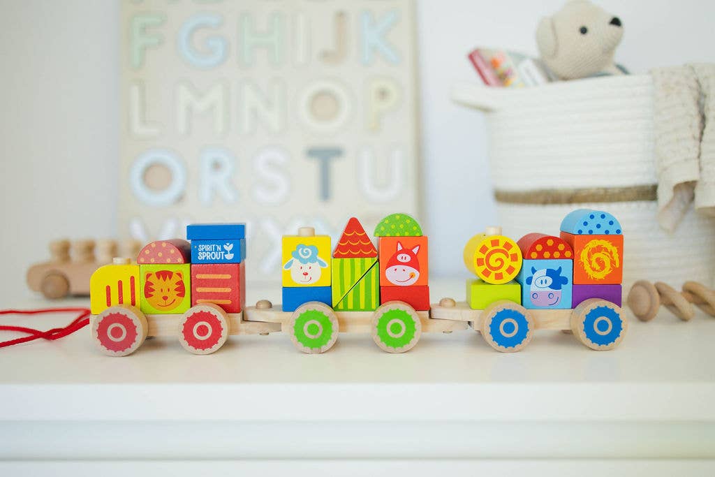 CASE Wooden Stacking Train Set for Kids - Pull Along Train