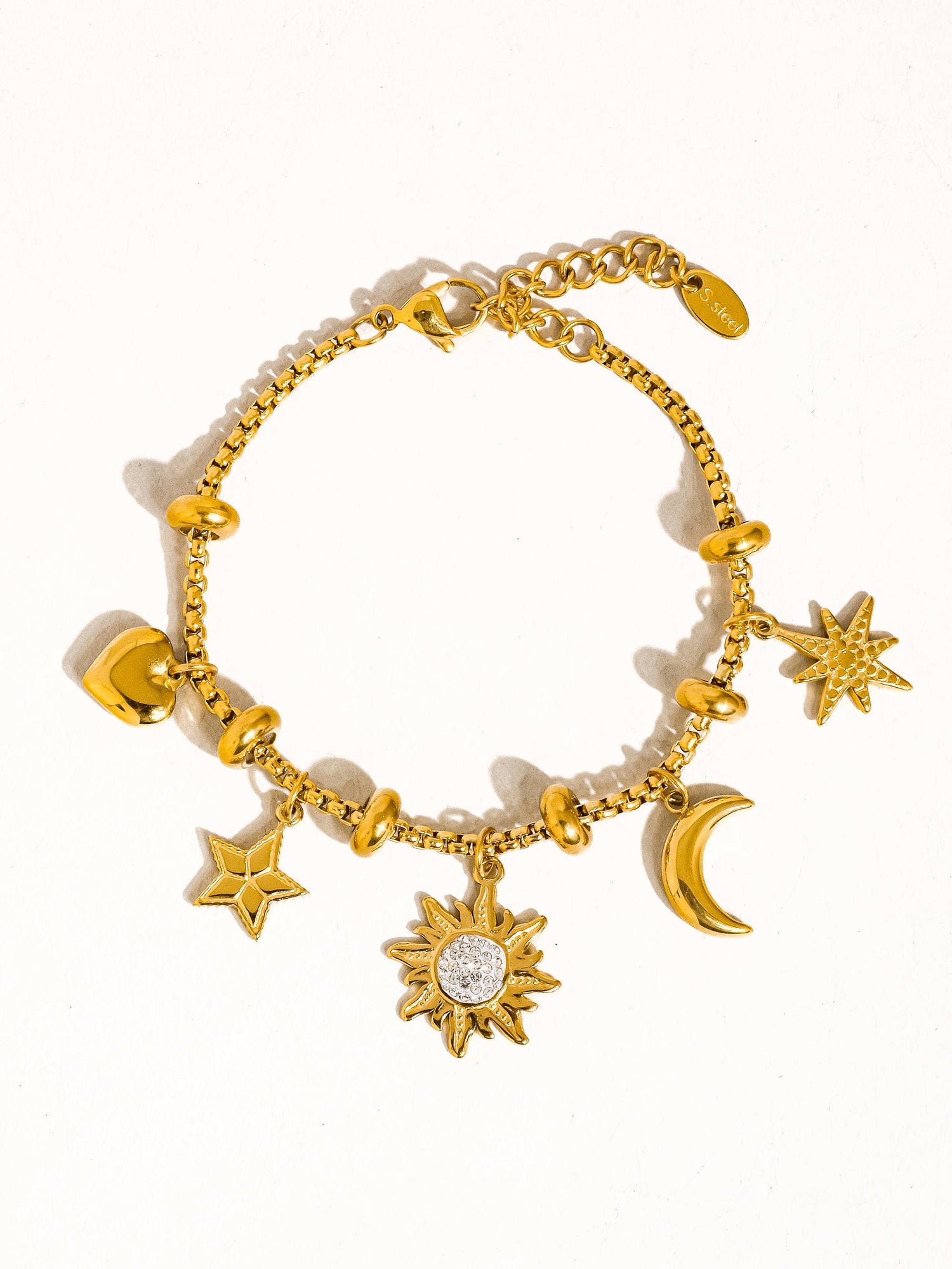 Fenix 18K Gold Non-Tarnish Star And Moon Charm Bracelet - Savedra James