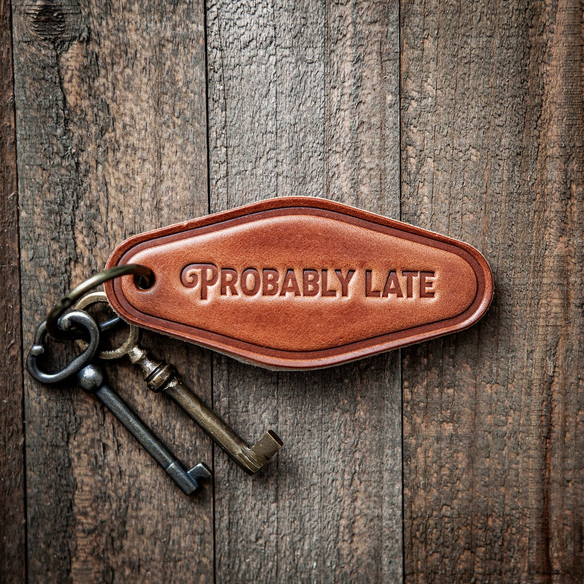 motel style leather keychain
