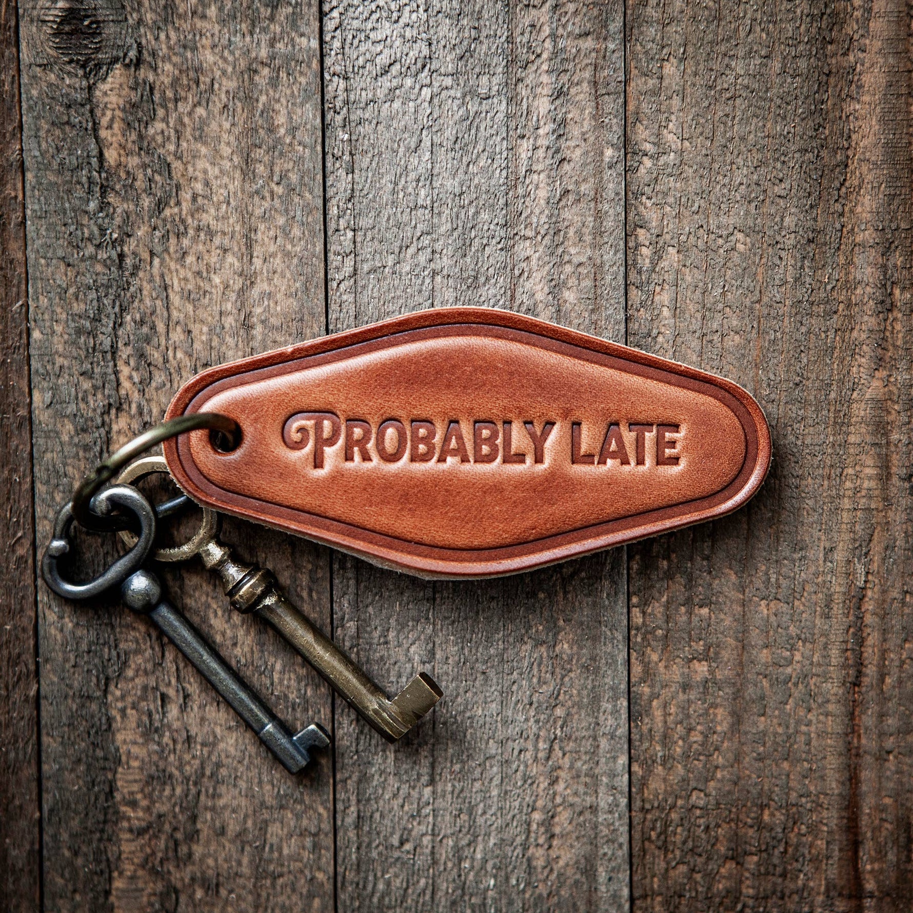 motel style leather keychain