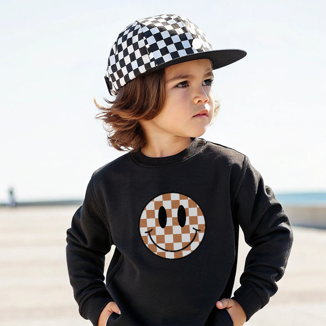Checkered Smiley Face | Boys Fall Sweatshirt