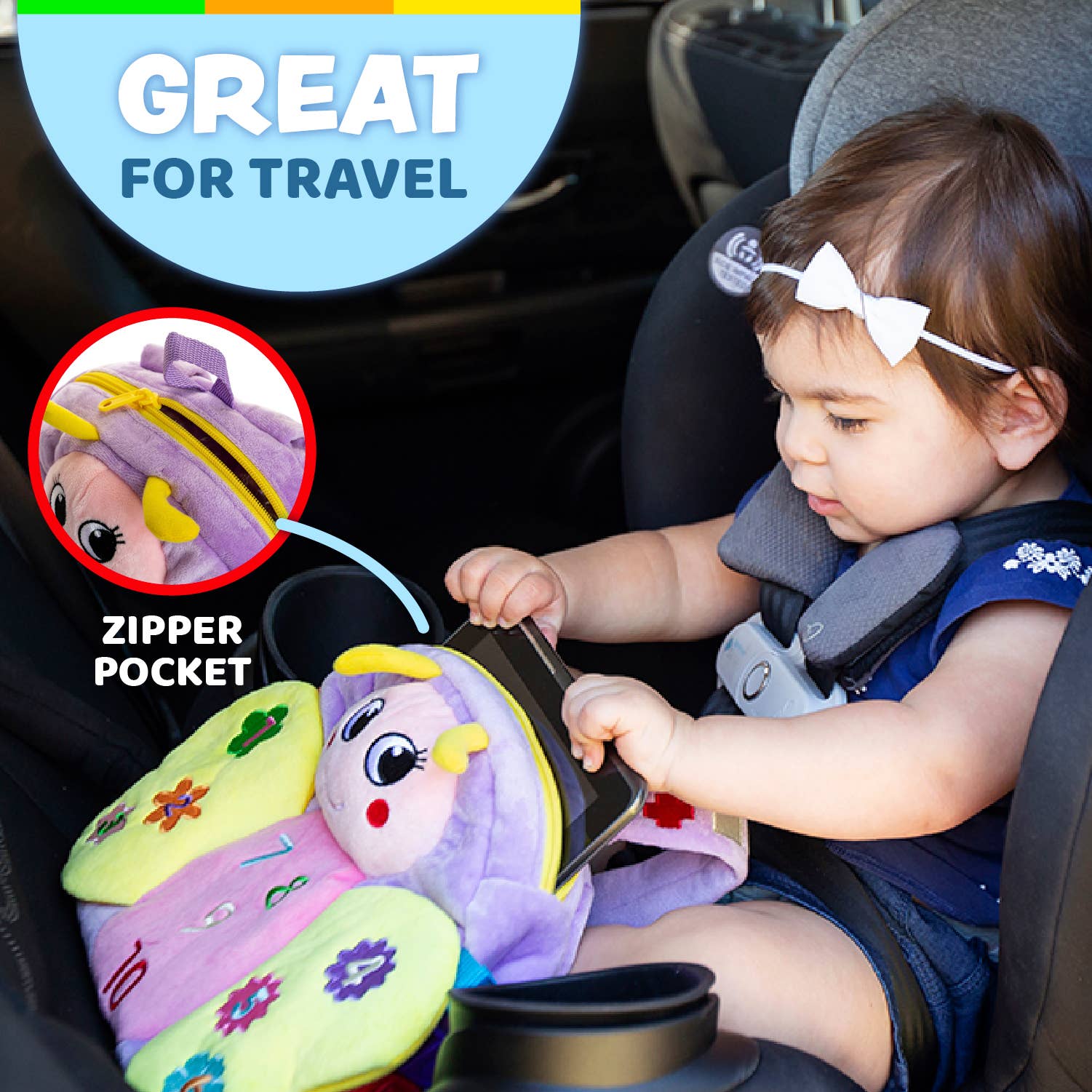 Baby playing with the baby sensory backpack