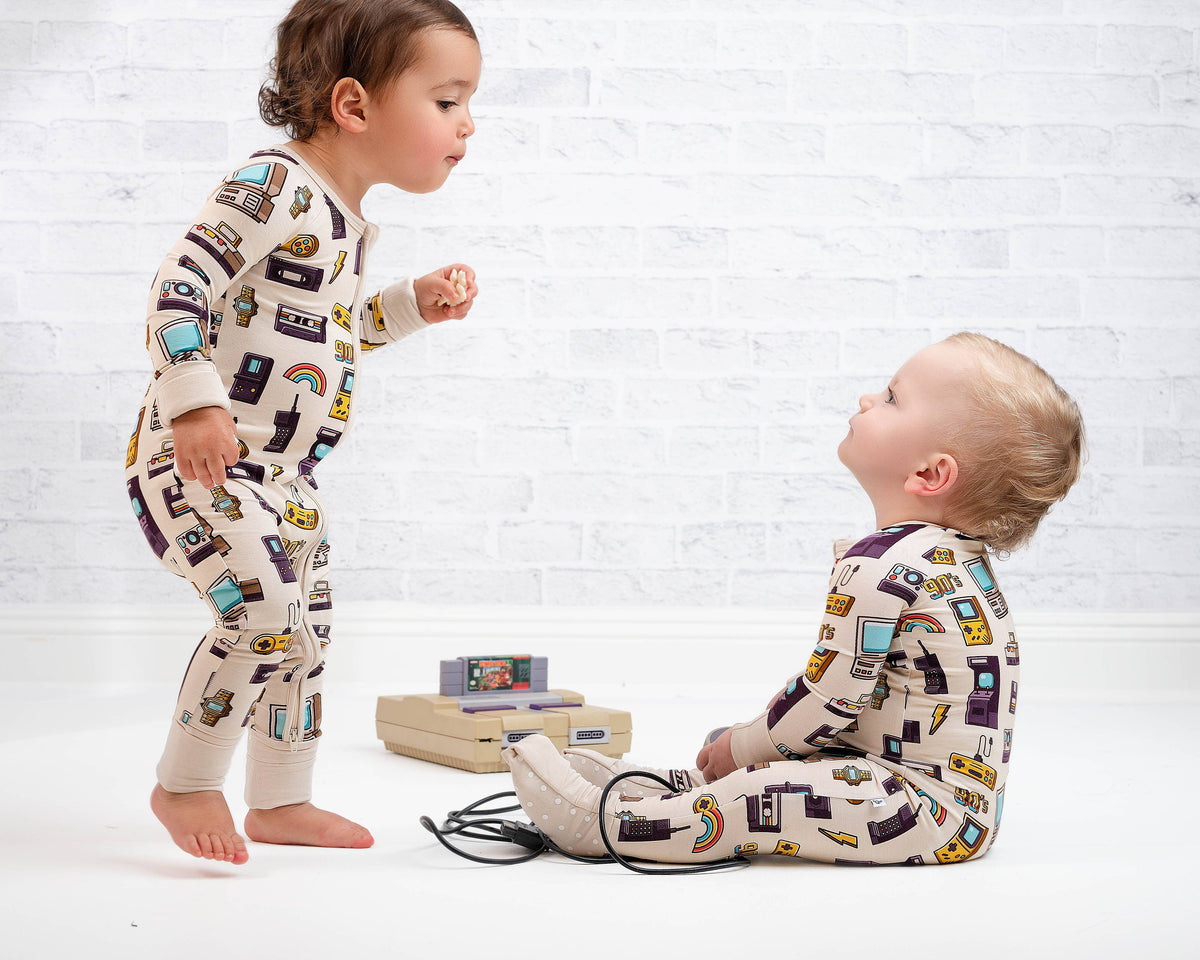 90's Retro Baby Bamboo Zipper Romper Pajamas