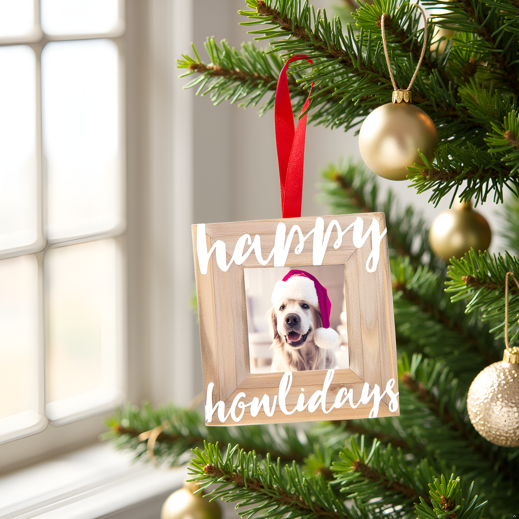 Happy Howlidays Wooden Christmas Photo Ornament, Pet Gift